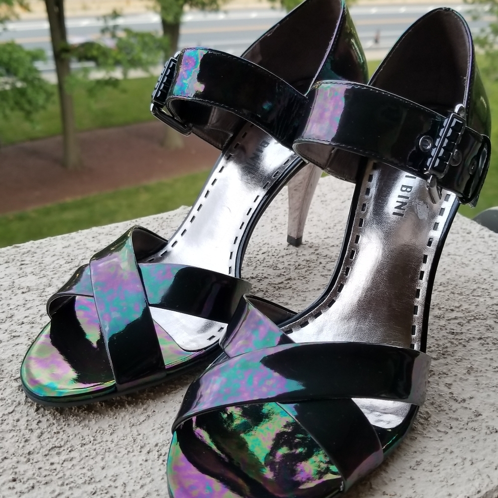 Iridescent oil slick petrol high heel sandals, sz7 - Picture 3 of 11